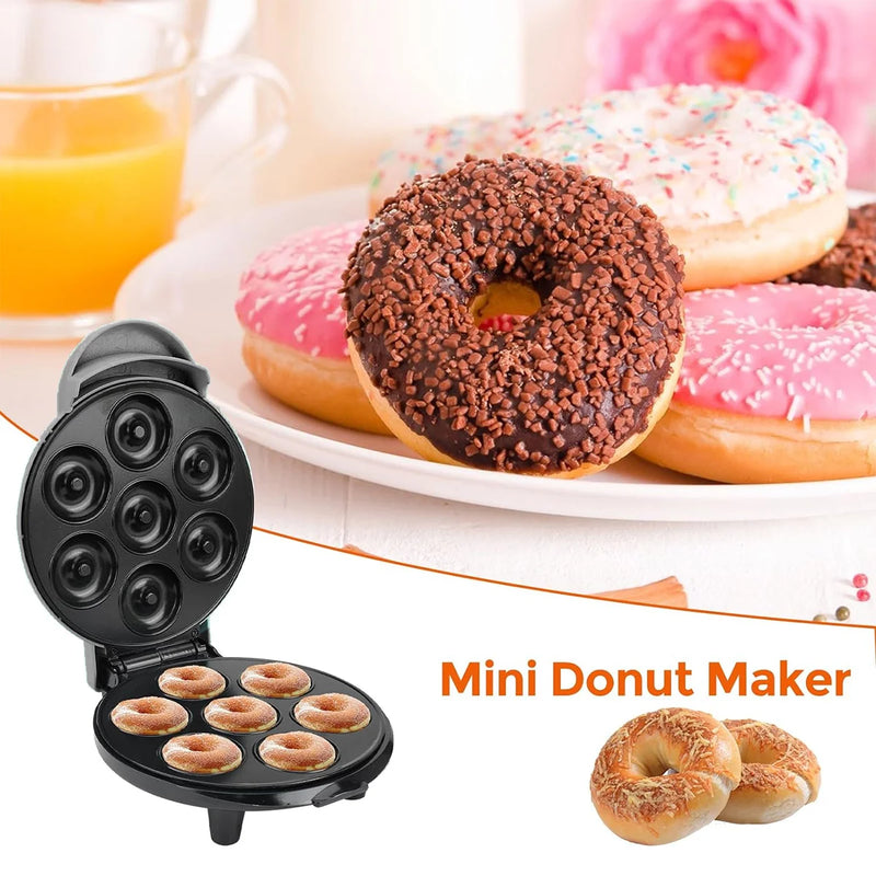 Mini Donut Maker, Superfície antiaderente, eletrodoméstico, café da manhã, sobremesa, faz 7 donuts