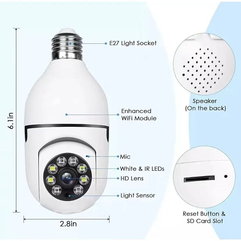 Câmera de Vigilância Panorâmica Yoosee Bulbo Wireless Wi-Fi: Segurança Residencial com Controle pelo Aplicativo e Monitoramento Eficiente