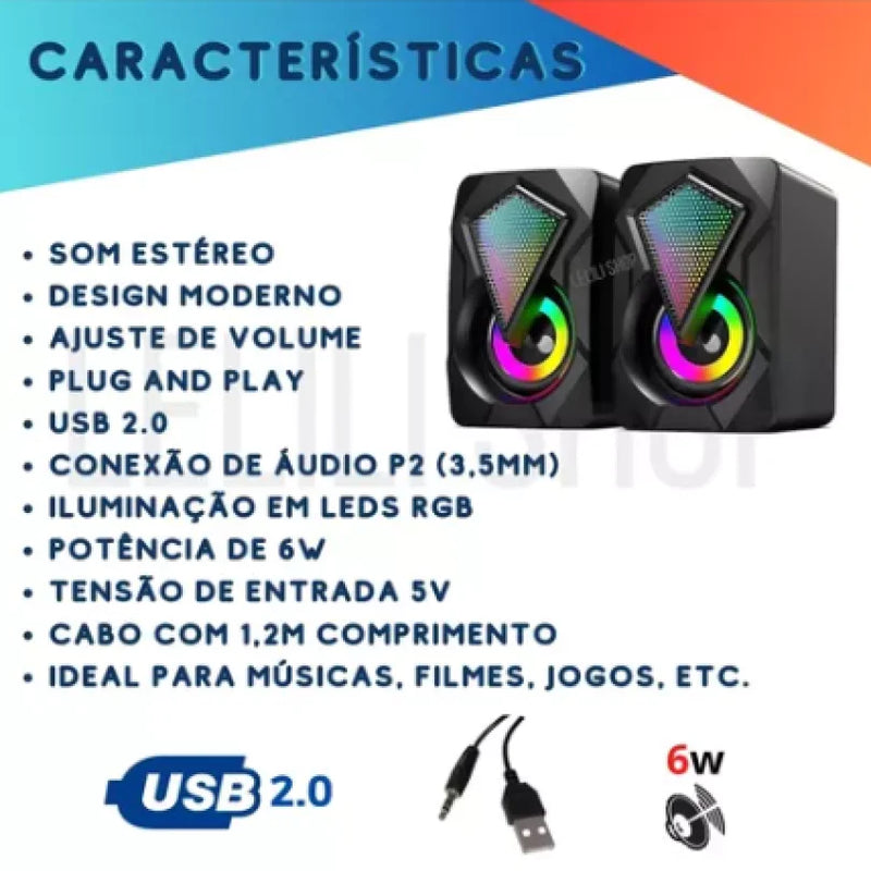 Caixa Caixinha De Som Pc Computador Notebook Gamer Tv Usb P2