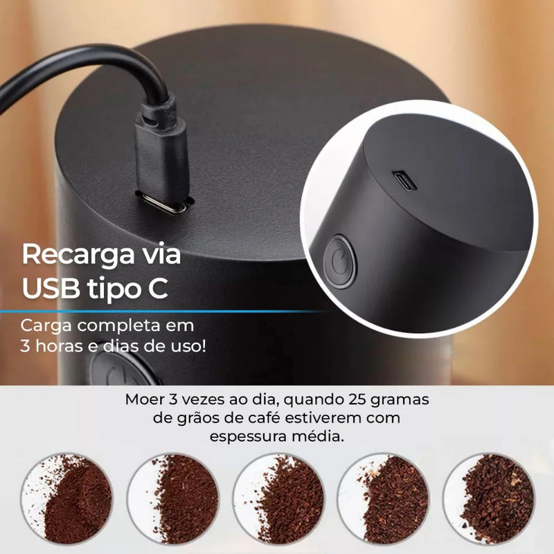 Moedor de Café Elétrico Grão de Café Recarregável Portátil Ajuste Níveis de Moagem