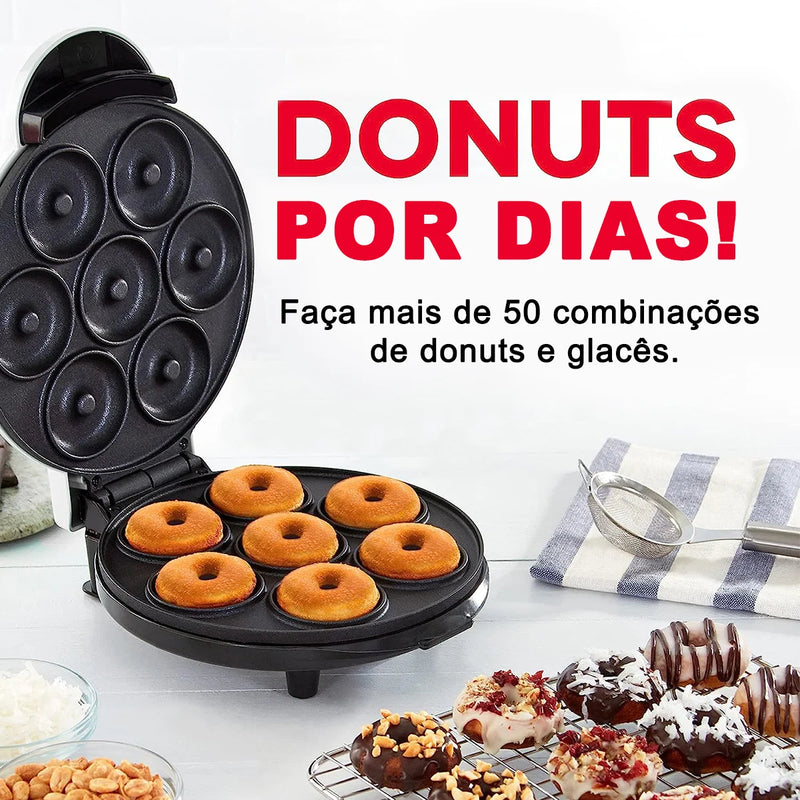 Mini Donut Maker, Superfície antiaderente, eletrodoméstico, café da manhã, sobremesa, faz 7 donuts