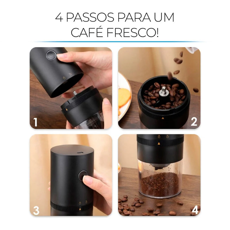 Moedor de Café Elétrico Grão de Café Recarregável Portátil Ajuste Níveis de Moagem