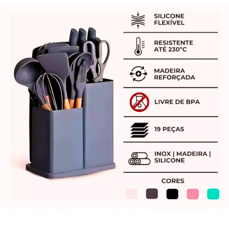 Kit Completo com 19 Utensílios Essenciais de Cozinha - Ferramentas de Alta Qualidade para Facilitar o Seu Dia a Dia