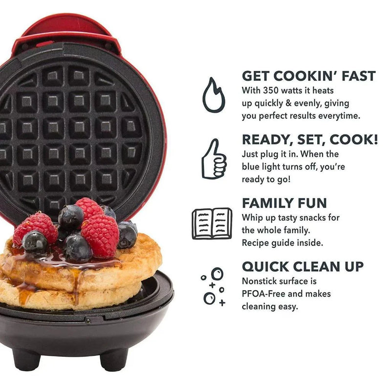 Máquina de Waffle Elétrica Mini Portátil para Casa, Cozinha, Faz Waffle e Panquecas, Automática Bivolt