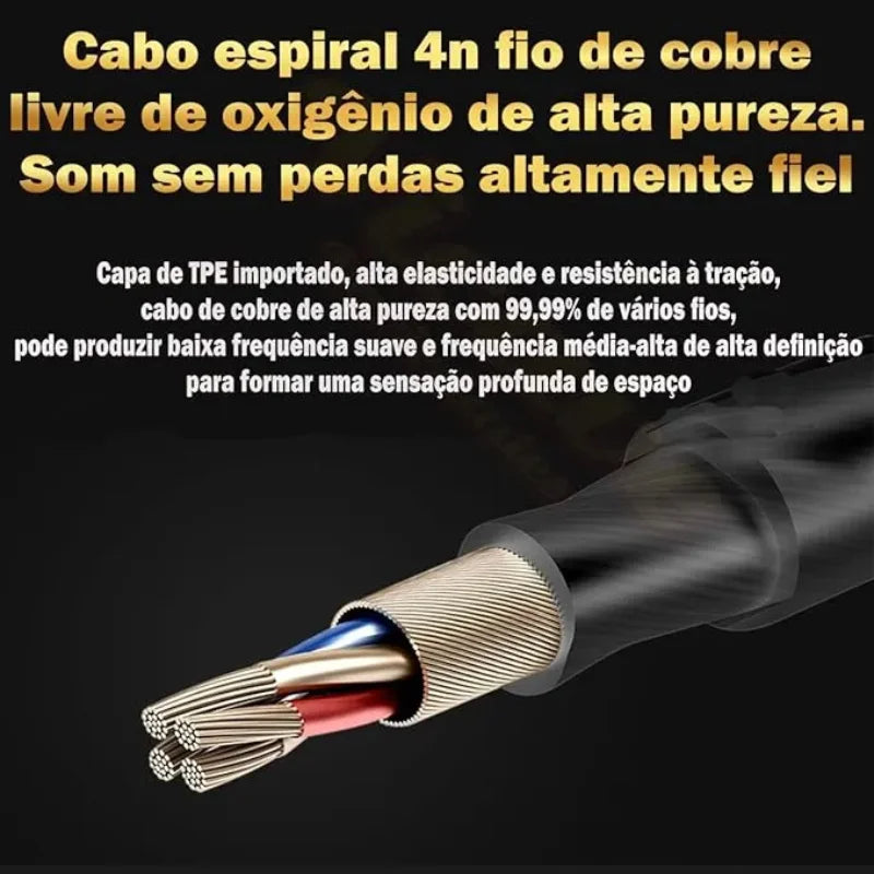 Fone de ouvido com fio, com microfone, driver de cobre, ergonômico, estilo HiFi esportivo - Entrega rápida para todo o Brasil.