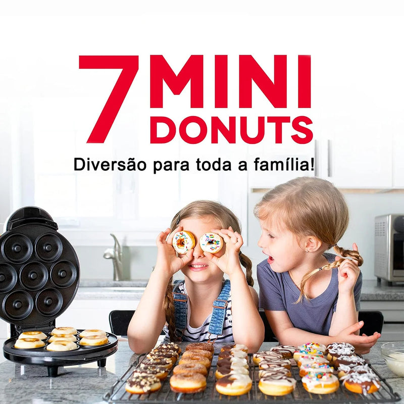 Mini Donut Maker, Superfície antiaderente, eletrodoméstico, café da manhã, sobremesa, faz 7 donuts