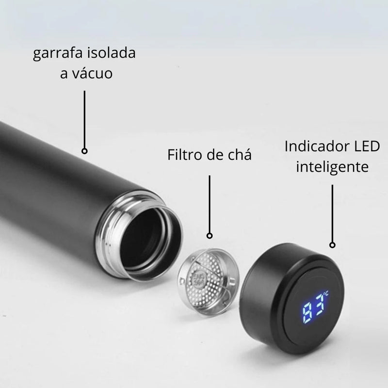 Garrafa Térmica a Vácuo 500ml com Display Digital de Temperatura e Suporte para Chá - À Prova de Vazamento - Garrafa de Água