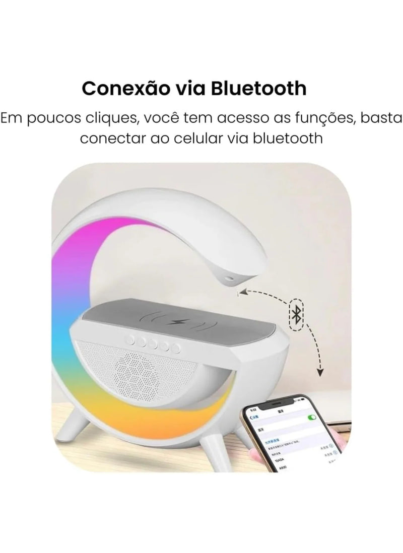 Caixa De Som Bluetooth G Speaker Luminária Bluetooth Inteligente Carregador Sem Fio 3 em 1 Alarme Luz RGB Smart Station