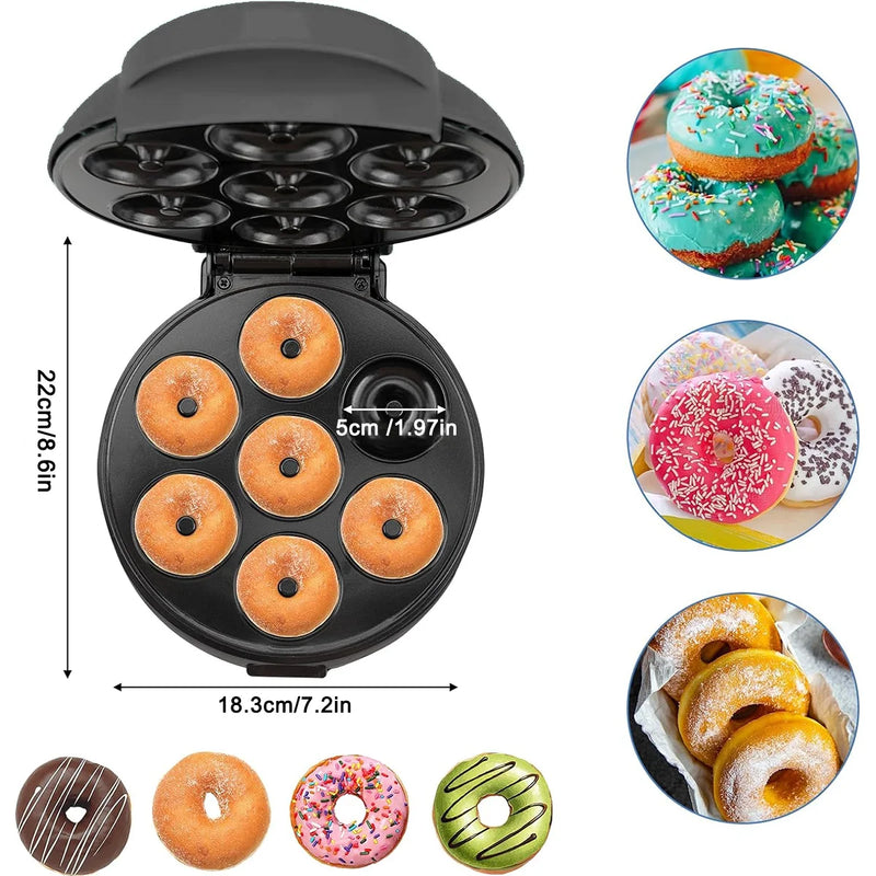 Mini Donut Maker, Superfície antiaderente, eletrodoméstico, café da manhã, sobremesa, faz 7 donuts