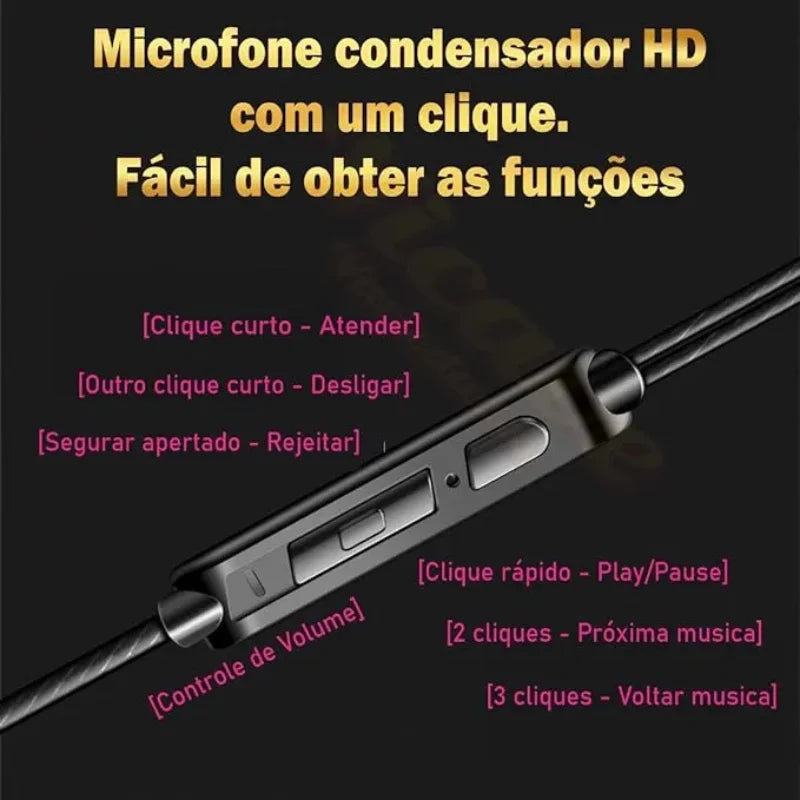 Fone de ouvido com fio, com microfone, driver de cobre, ergonômico, estilo HiFi esportivo - Entrega rápida para todo o Brasil.