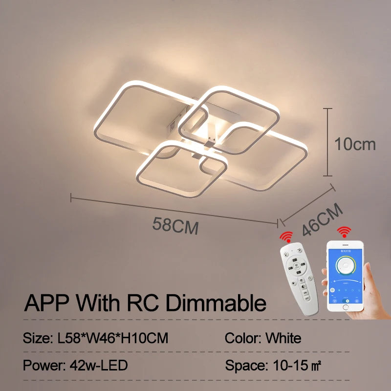 Luminárias de Teto APP RC Quadrado Círculo Anéis para Sala de Estar, Quarto, Casa AC85-265V Lâmpada de Teto Moderna Led Lustre Plafonnier