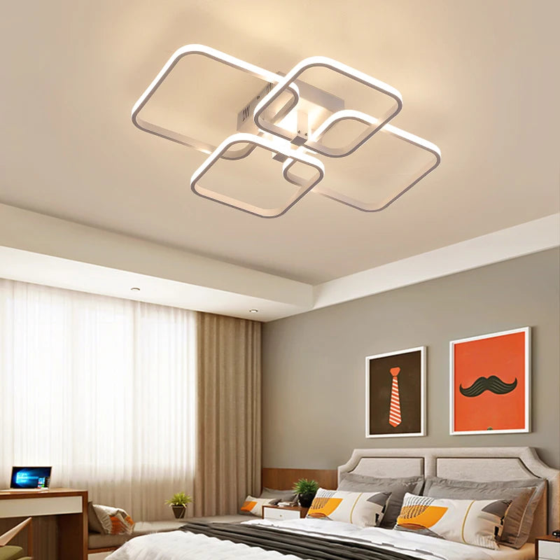 Luminárias de Teto APP RC Quadrado Círculo Anéis para Sala de Estar, Quarto, Casa AC85-265V Lâmpada de Teto Moderna Led Lustre Plafonnier