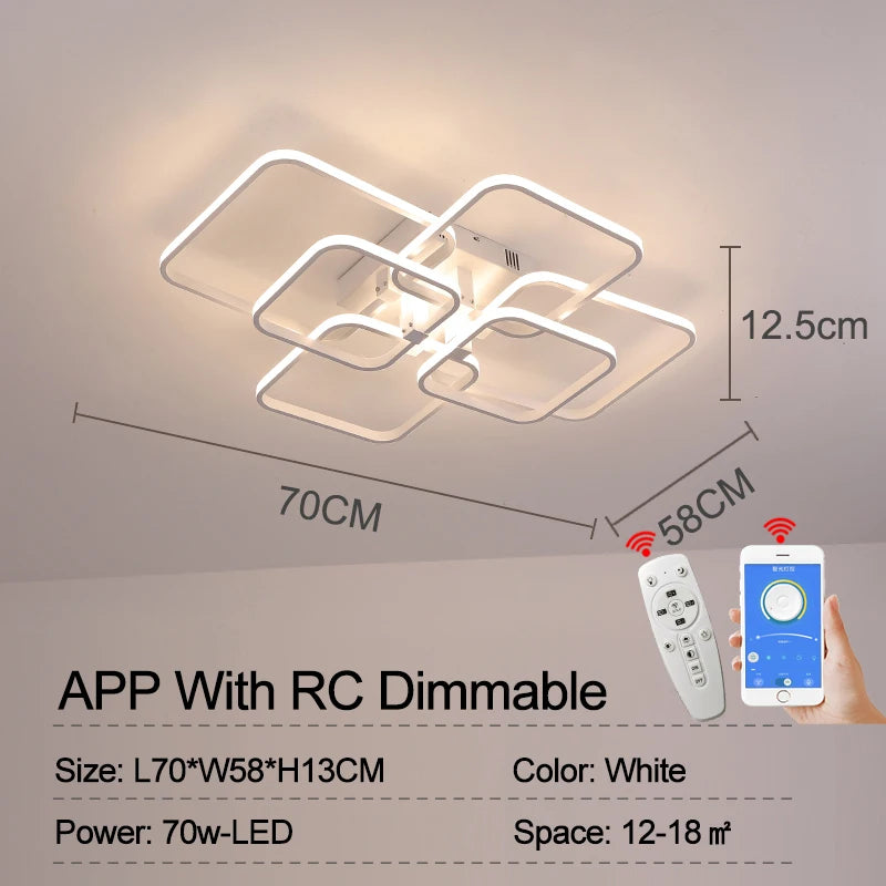 Luminárias de Teto APP RC Quadrado Círculo Anéis para Sala de Estar, Quarto, Casa AC85-265V Lâmpada de Teto Moderna Led Lustre Plafonnier