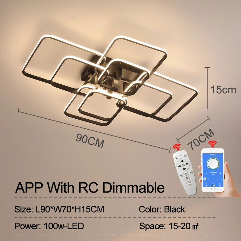 Luminárias de Teto APP RC Quadrado Círculo Anéis para Sala de Estar, Quarto, Casa AC85-265V Lâmpada de Teto Moderna Led Lustre Plafonnier