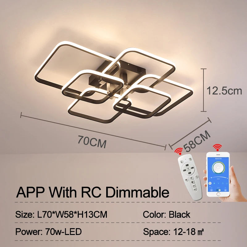 Luminárias de Teto APP RC Quadrado Círculo Anéis para Sala de Estar, Quarto, Casa AC85-265V Lâmpada de Teto Moderna Led Lustre Plafonnier