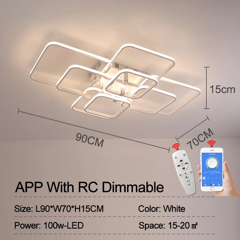 Luminárias de Teto APP RC Quadrado Círculo Anéis para Sala de Estar, Quarto, Casa AC85-265V Lâmpada de Teto Moderna Led Lustre Plafonnier