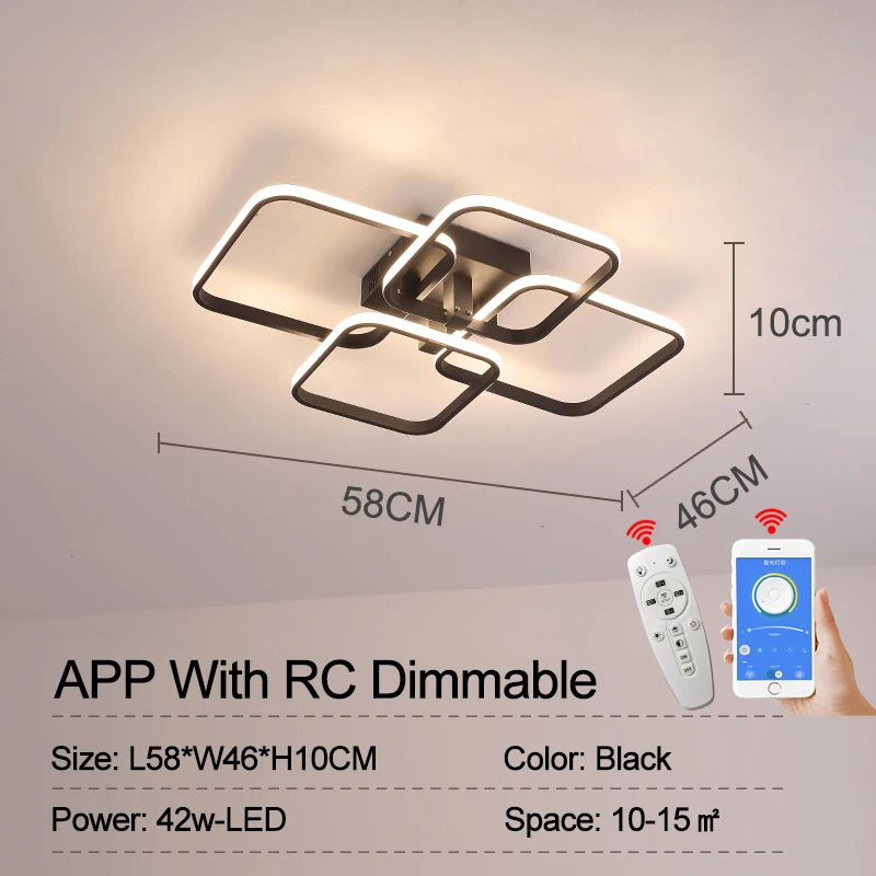 Luminárias de Teto APP RC Quadrado Círculo Anéis para Sala de Estar, Quarto, Casa AC85-265V Lâmpada de Teto Moderna Led Lustre Plafonnier