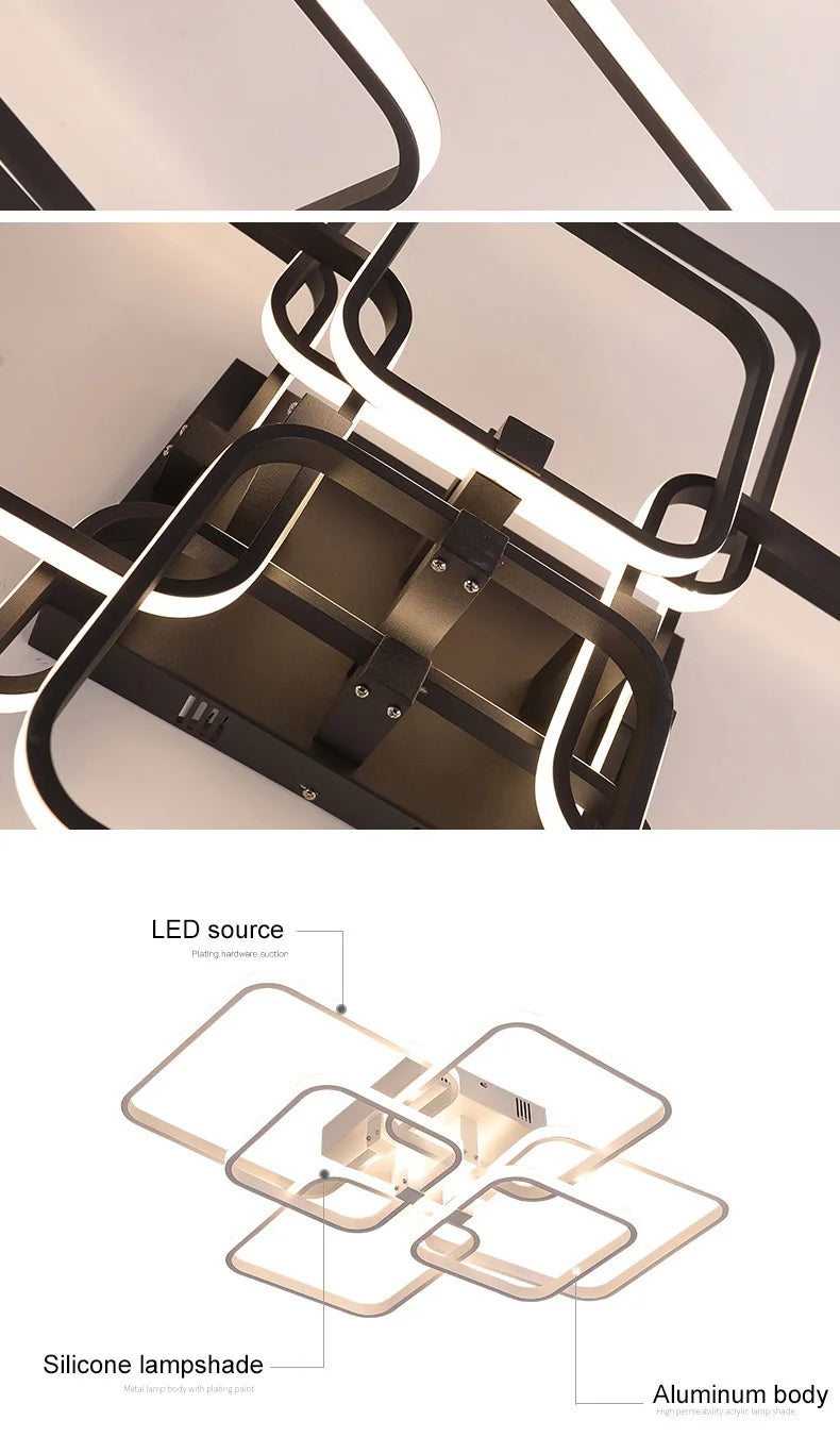 Luminárias de Teto APP RC Quadrado Círculo Anéis para Sala de Estar, Quarto, Casa AC85-265V Lâmpada de Teto Moderna Led Lustre Plafonnier