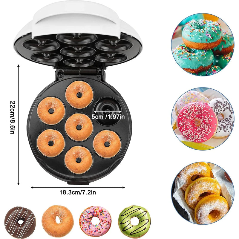 Mini Donut Maker, Superfície antiaderente, eletrodoméstico, café da manhã, sobremesa, faz 7 donuts