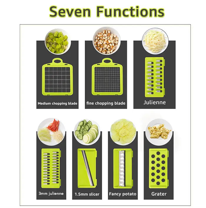 Cortador de Legumes Multifuncional - Ralador, Fatiador Manual para Cozinha, Acessórios para Frutas, Batatas, Queijos e Cebolas