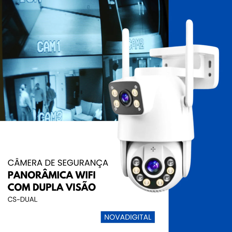 Câmera de Segurança Panorâmica Wi-Fi Dual com Visão Noturna HD IP65 Compatível com Tuya Smart Life Novadigital