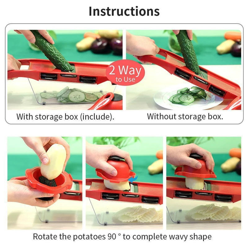 Cortador de Legumes Multifuncional - Ralador, Fatiador Manual para Cozinha, Acessórios para Frutas, Batatas, Queijos e Cebolas