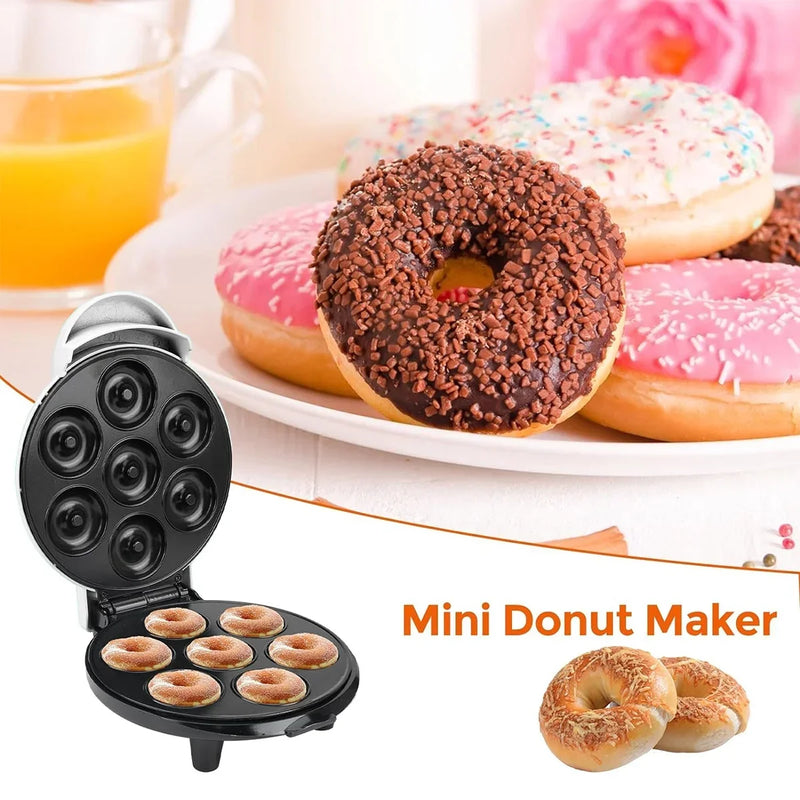 Mini Donut Maker, Superfície antiaderente, eletrodoméstico, café da manhã, sobremesa, faz 7 donuts