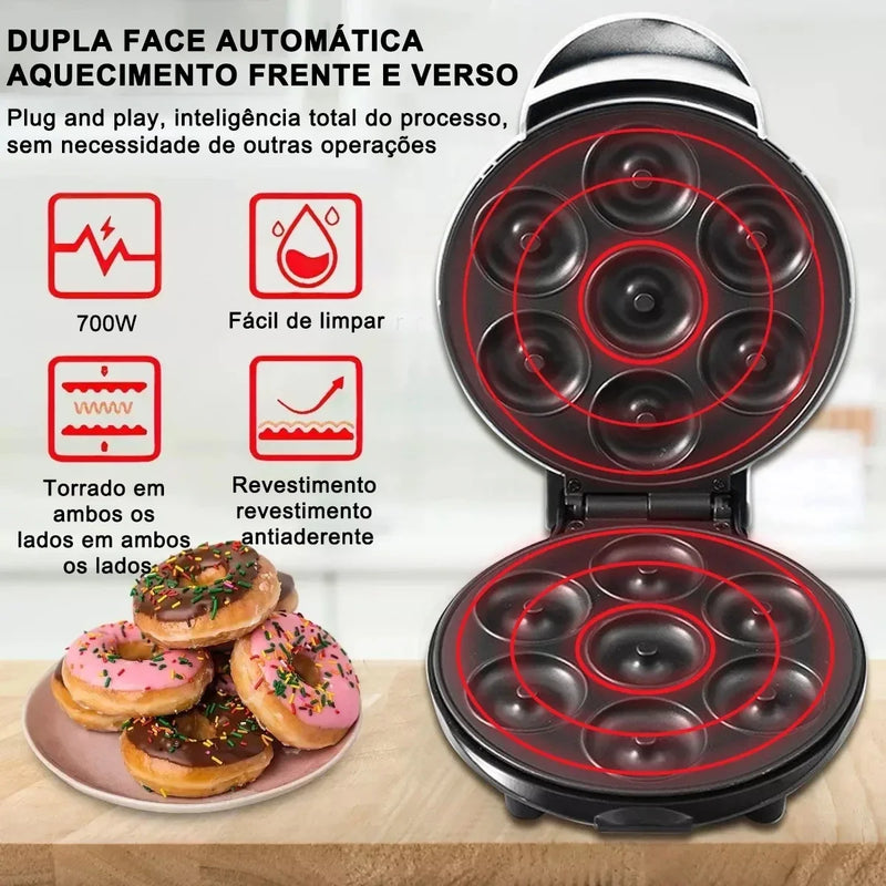 Mini Donut Maker, Superfície antiaderente, eletrodoméstico, café da manhã, sobremesa, faz 7 donuts