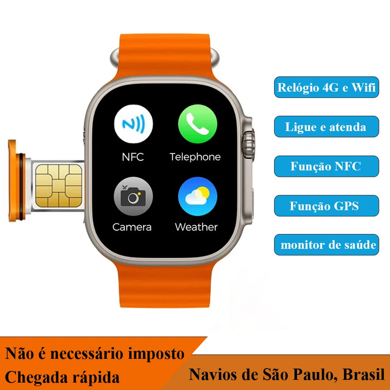 BW9 Smartwatch com Chamadas 4G GPS para Homens e Mulheres, Monitor de Saúde, à Prova d'Água IP67, NFC, Capacidade de Fazer e Atender Chamadas, Bússola.